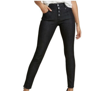 Modcloth Women's Karaoke High Rise Button Fly Skinny Jeans Size 4 Black Pockets
